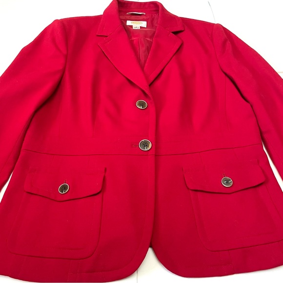 Talbots Womens Wool Blend Red Blazer Crest Buttons Jacket Coat Lined Sz 8 - Picture 3 of 8